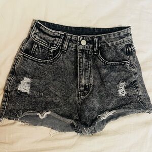 SHEIN Black Washed Distressed Denim Shorts